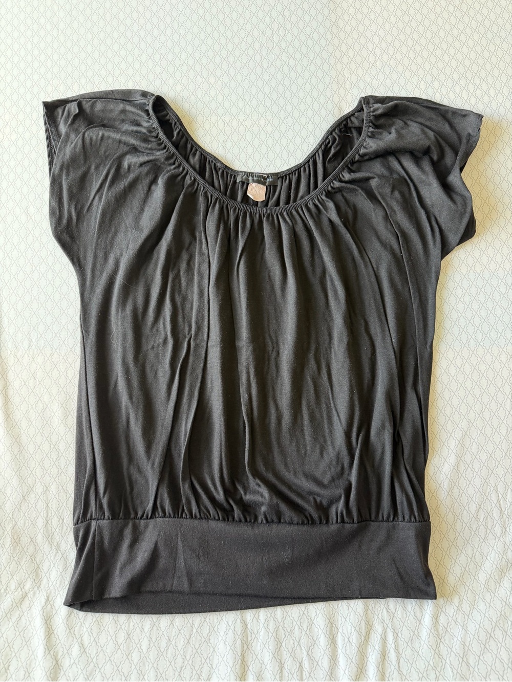 American City Wear Black Short Sleeve Gathered Neck Tee